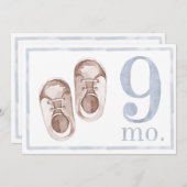 男の赤ちゃん水彩マイルストーン9ヶ月オールドカード 招待状 (正面/裏面)