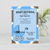 男の赤ちゃん水玉模様ベビーカーのベビシャワー招待状 招待状 (スタンド正面)