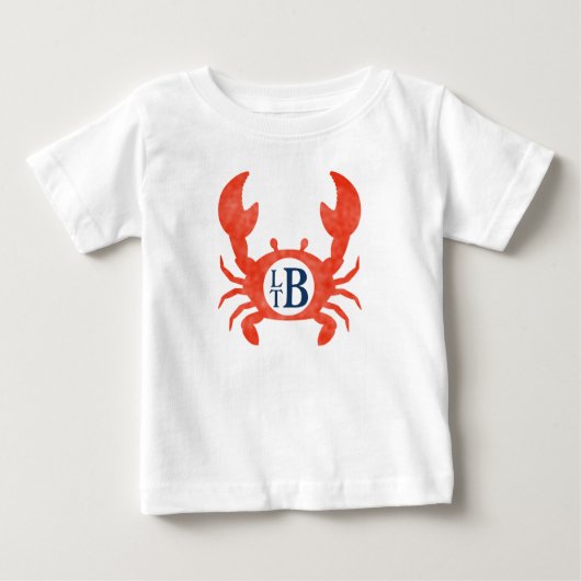 男の赤ちゃん水色カニモノグラムサークル ベビーTシャツ (正面)