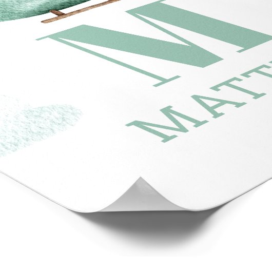 男の赤ちゃん水色ヘリコプタ | 子供部屋モノグラム ポスター (角)