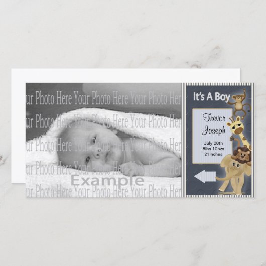 男の赤ちゃん注釈フォトカードテンプレート 案内状 (正面/裏面)