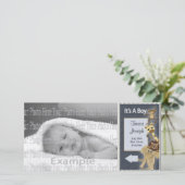 男の赤ちゃん注釈フォトカードテンプレート 案内状 (スタンド正面)