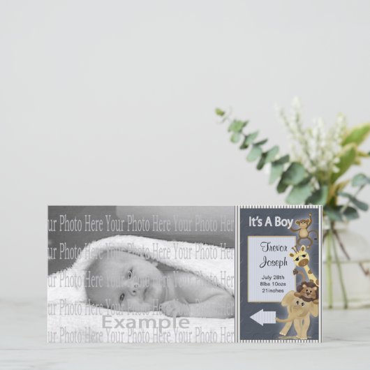 男の赤ちゃん注釈フォトカードテンプレート 案内状 (スタンド正面)