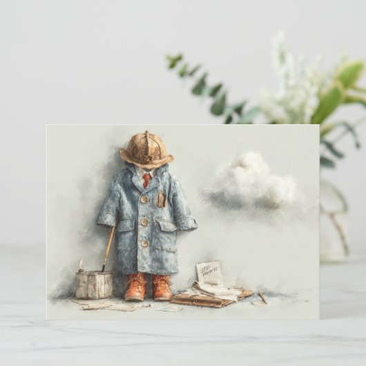 男の赤ちゃん消防士1歳の誕生日 招待状 (スタンド正面)