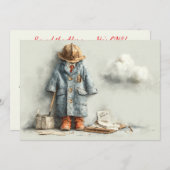 男の赤ちゃん消防士1歳の誕生日 招待状 (正面/裏面)