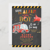 男の赤ちゃん消防車の赤ちゃんシャワーアラーム音 招待状 (正面)