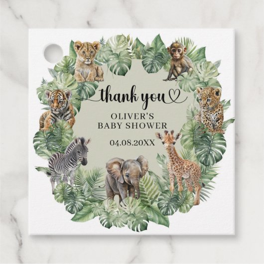 男の赤ちゃん熱帯ジャングルサファリ動物シャワー フェイバータグ (正面)