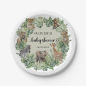 男の赤ちゃん熱帯ジャングルサファリ動物シャワー ペーパープレート (正面)