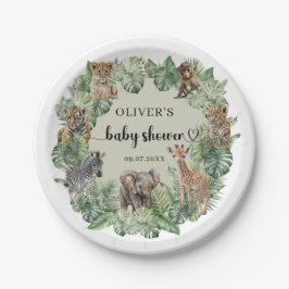 男の赤ちゃん熱帯ジャングルサファリ動物シャワー ペーパープレート
