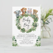 男の赤ちゃん熱帯ジャングルサファリ動物シャワー 招待状 (スタンド正面)