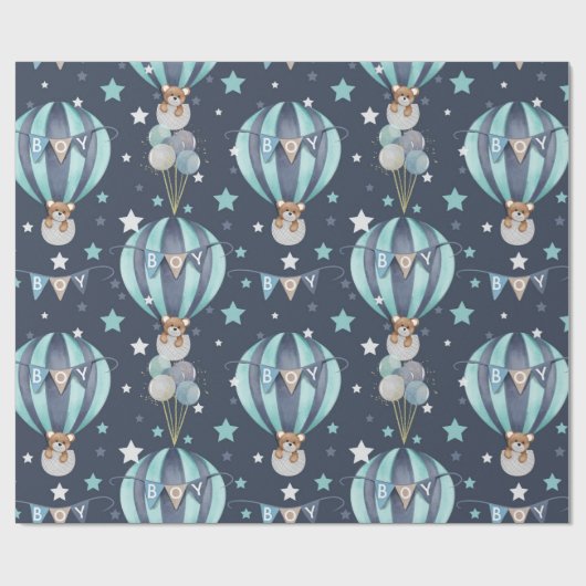 男の赤ちゃん熱風船及びベアパターン ラッピングペーパー (フラット)