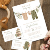 男の赤ちゃん物干しニュートラルセージボホベイビーシャワー 招待状