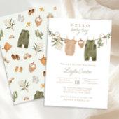 男の赤ちゃん物干しニュートラルセージボホベイビーシャワー 招待状