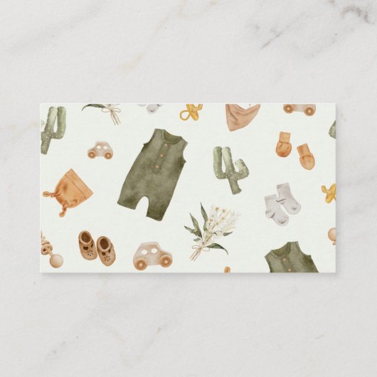 男の赤ちゃん物干しボホおむつラッフル エンクロージャーカード (裏面)