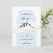 男の赤ちゃん特別配送ストークベイビーシャワー 招待状 (スタンド正面)