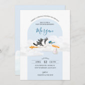 男の赤ちゃん特別配送ストークベイビーシャワー 招待状 (正面/裏面)