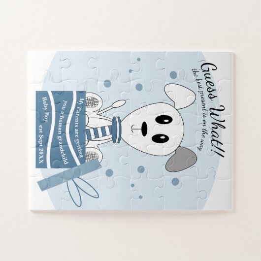 男の赤ちゃん犬の妊娠の発表(青) ジグソーパズル (横)