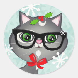 男の赤ちゃん猫好き初めてのクリスマスシール ラウンドシール