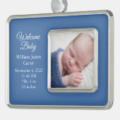 男の赤ちゃん生まれたばかりの写真かわいい青の形見ギフト シルバープレートフレームオーナメント (左)