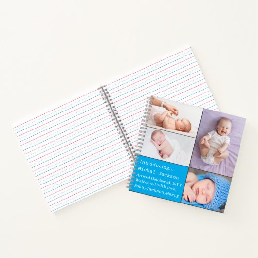 男の赤ちゃん生まれたばかりの写真の生誕発表青 ノートブック (内部)