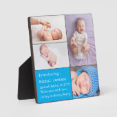 男の赤ちゃん生まれたばかりの写真の生誕発表青 フォトプラーク (正面)