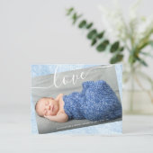 男の赤ちゃん生まれたばかりの写真の誕生発表Blue Pos ポストカード (スタンド正面)