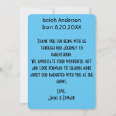 男の赤ちゃん生まれたばかりの発表に対する感謝メッセージ サンキューカード (裏面)