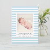 男の赤ちゃん生まれたばかりの。ブルーストライプ航海の誕生 案内状 (スタンド正面)