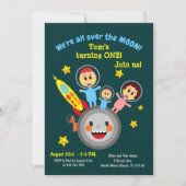 男の赤ちゃん生誕宇宙飛行士パーティの招待状 招待状 (正面)