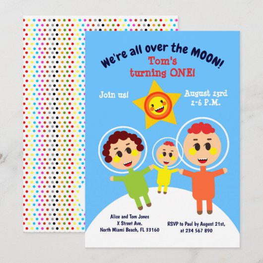 男の赤ちゃん生誕宇宙飛行士パーティの招待状 招待状 (正面/裏面)