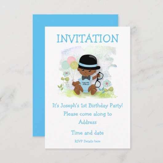 男の赤ちゃん生誕祭パーティー 招待状 (正面/裏面)