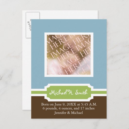 男の赤ちゃん発表テンプレートカスタマイズ-  案内ポストカード (正面/裏面)