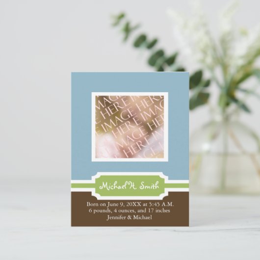 男の赤ちゃん発表テンプレートカスタマイズ-  案内ポストカード (スタンド正面)