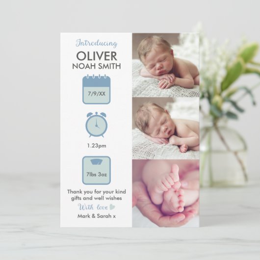 男の赤ちゃん発表/サンキューカード 案内状 (スタンド正面)