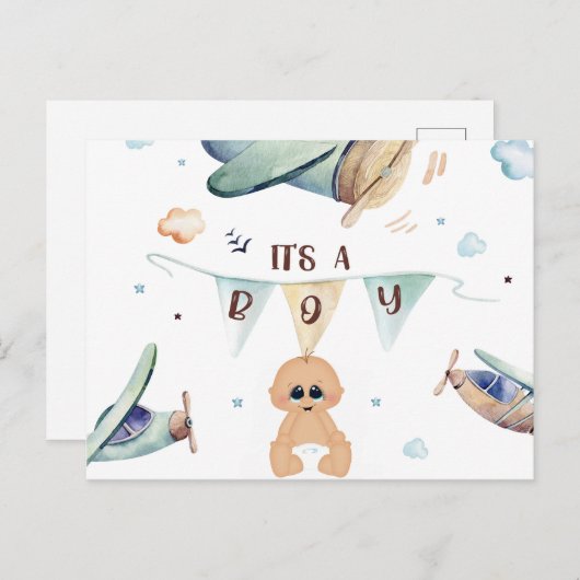 男の赤ちゃん発表 ポストカード (正面/裏面)