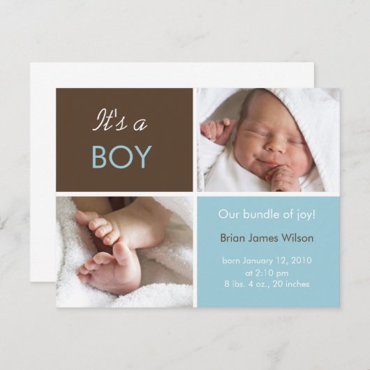 男の赤ちゃん発表 案内状 (正面/裏面)