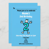 男の赤ちゃん第二誕生日パーティー 招待状 (正面/裏面)