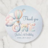 男の赤ちゃん第1の誕生日テディベア気球雲 フェイバータグ (正面)