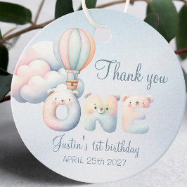 男の赤ちゃん第1の誕生日テディベア気球雲 フェイバータグ