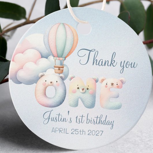 男の赤ちゃん第1の誕生日テディベア気球雲 フェイバータグ