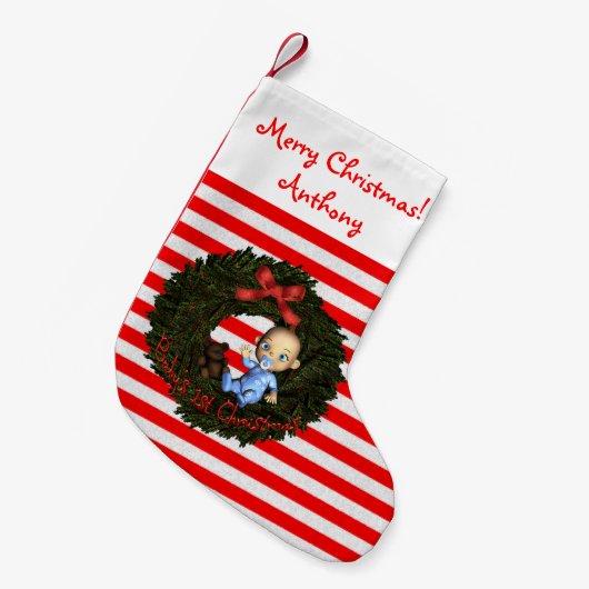男の赤ちゃん第1クリスマス スモールクリスマスストッキング (正面 (吊り時))
