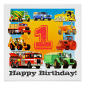 男の赤ちゃん第1ハッピーバースデー建築トラック ポスター (正面)