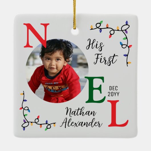男の赤ちゃん第1回カラフルクリスマス第1回ノエル写真 セラミックオーナメント (裏面)