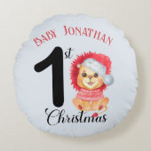 男の赤ちゃん第1回クリスマスかわいいベアーレッドセーター ラウンドクッション (正面)
