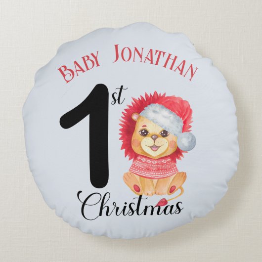 男の赤ちゃん第1回クリスマスかわいいベアーレッドセーター ラウンドクッション (裏面)