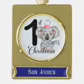 男の赤ちゃん第1回クリスマスシーズンコアラ記念 ゴールドプレートバナーオーナメント (正面)