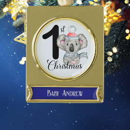 男の赤ちゃん第1回クリスマスシーズンコアラ記念 ゴールドプレートバナーオーナメント