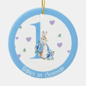 男の赤ちゃん第1回クリスマスフォトデコレーションウサギ セラミックオーナメント (正面)