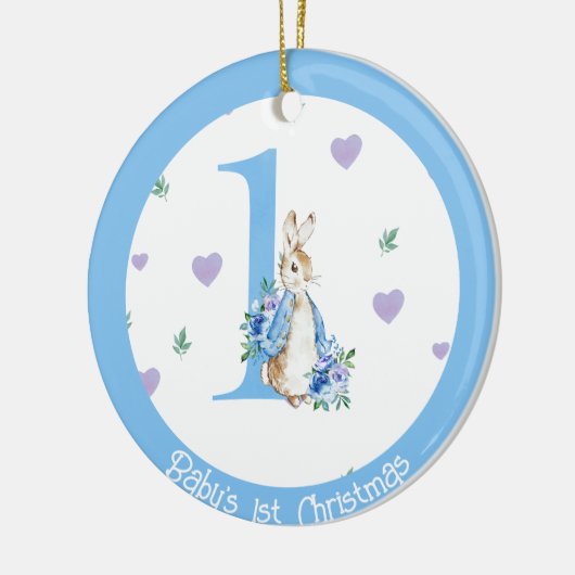 男の赤ちゃん第1回クリスマスフォトデコレーションウサギ セラミックオーナメント (左)