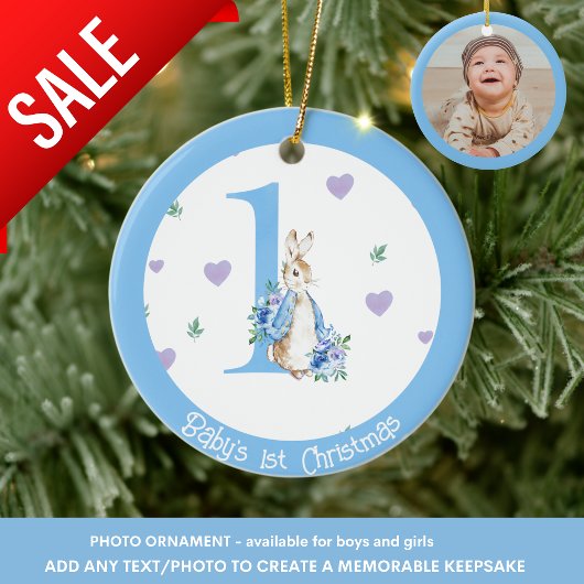 男の赤ちゃん第1回クリスマスフォトデコレーションウサギ セラミックオーナメント